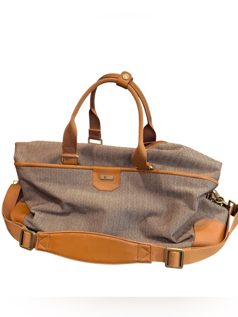 Hartmann Luxe II collection softside weekender duffel bag tan w/ shoulder strap